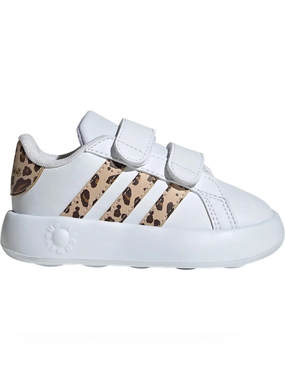 adidas White Kids Sneakers with Leopard-Print Stripes